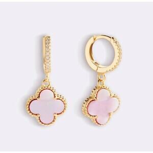 Mint & Lilly Pave Clover Drop Earrings*Pink Mother of Pearl*18K over Sterling